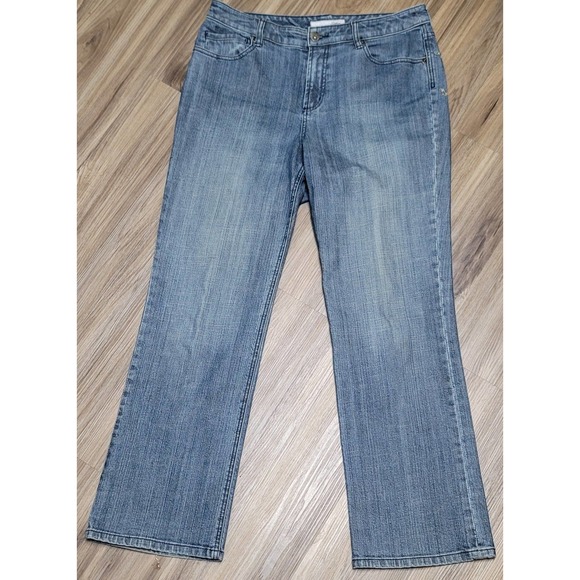 Chico's Platinum Denim Jeans Pants Floral Embroidered Studded - Picture 5 of 6